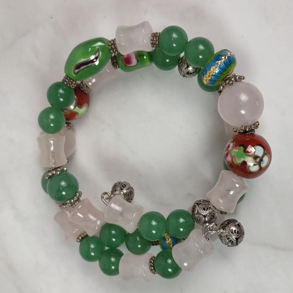 Artisan Crafted Aventurine/Rose Quartz Coil Bracelet - Picture 5 of 6